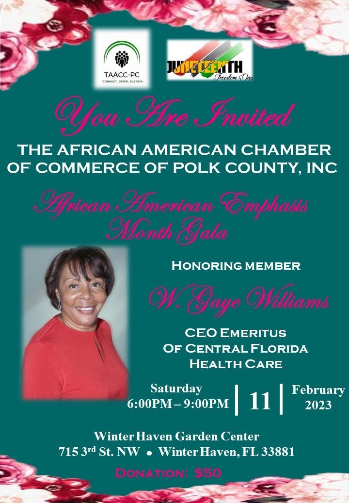 TAACCPC & Juneteenth’s African American Emphasis Month (aka Black History Month) Gala Honoring CEO Emeritus Gaye Williams