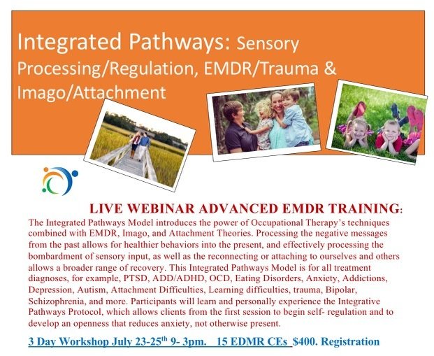 IN PERSON AND LIVE WEBINAR! 15 EMDR CEs Integrated Pathways: Sensory Processing/Regulation, EMDR/Trauma and Imago/Attachment Therapies