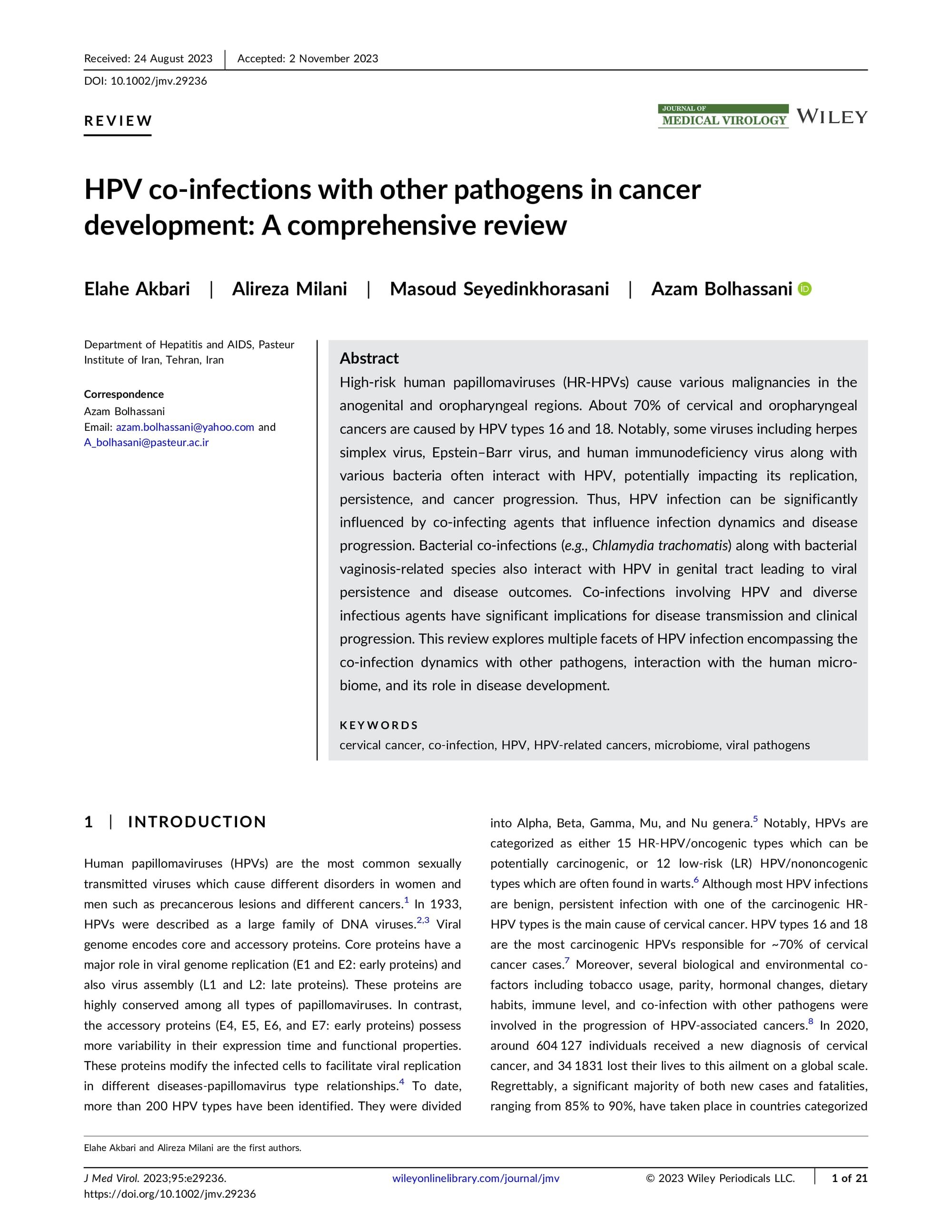 HPV co-infections with other pathogens in cancer development: A comprehensive review.