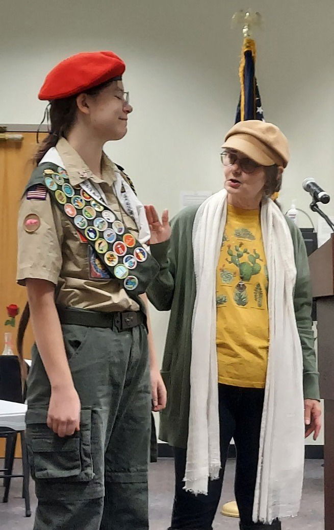 Christine 'Chrisie' Moore introducing new Eagle Scout