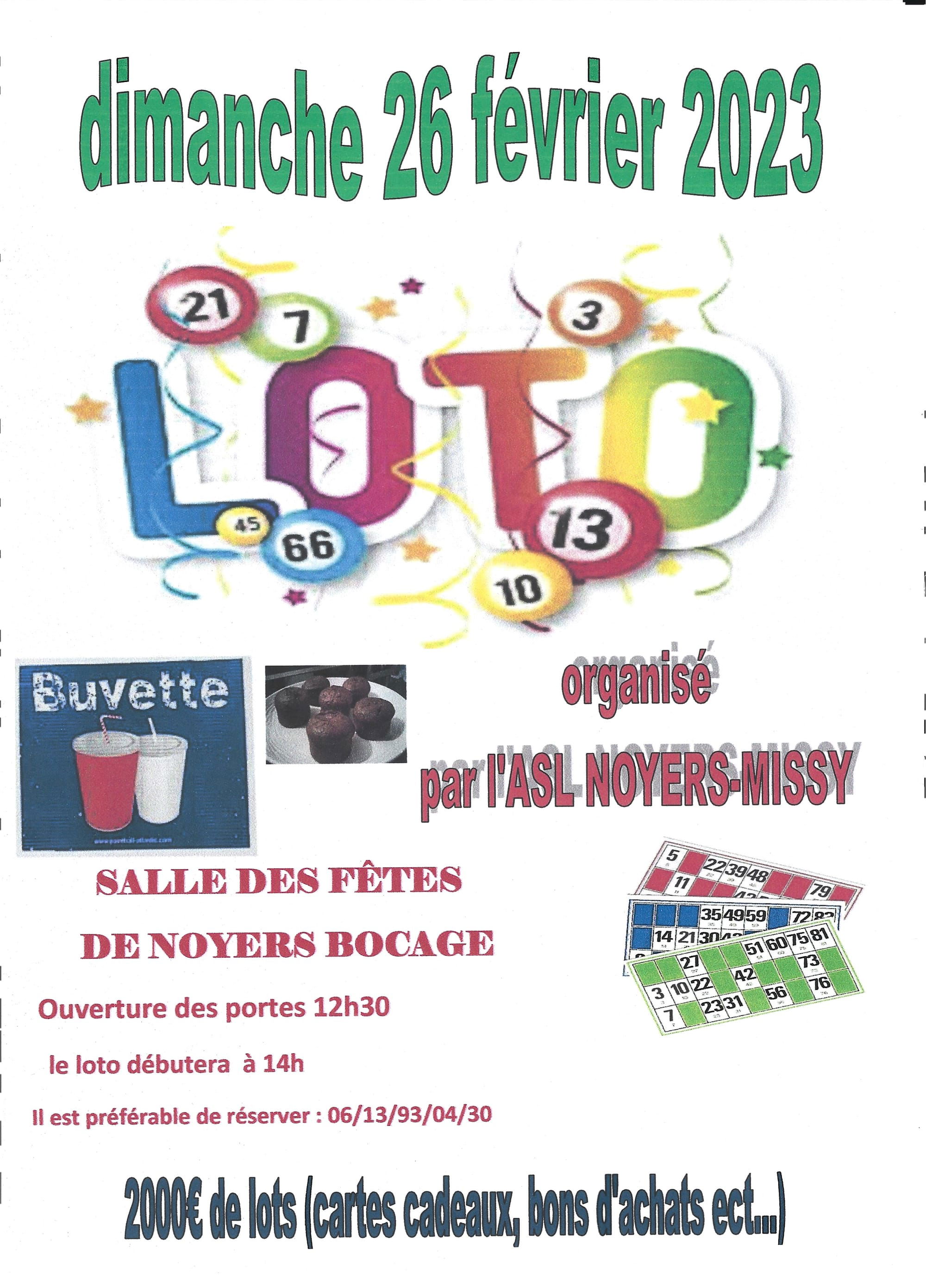 OUVERTURE DES RESERVATIONS POUR LE LOTO DU 26 FEVRIER 2023