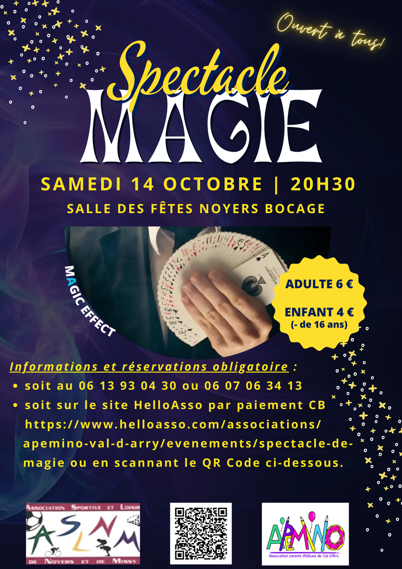 SOIREE SPECTACLE MAGIE POUR ENFANTS LE SAMEDI 14/10/2023