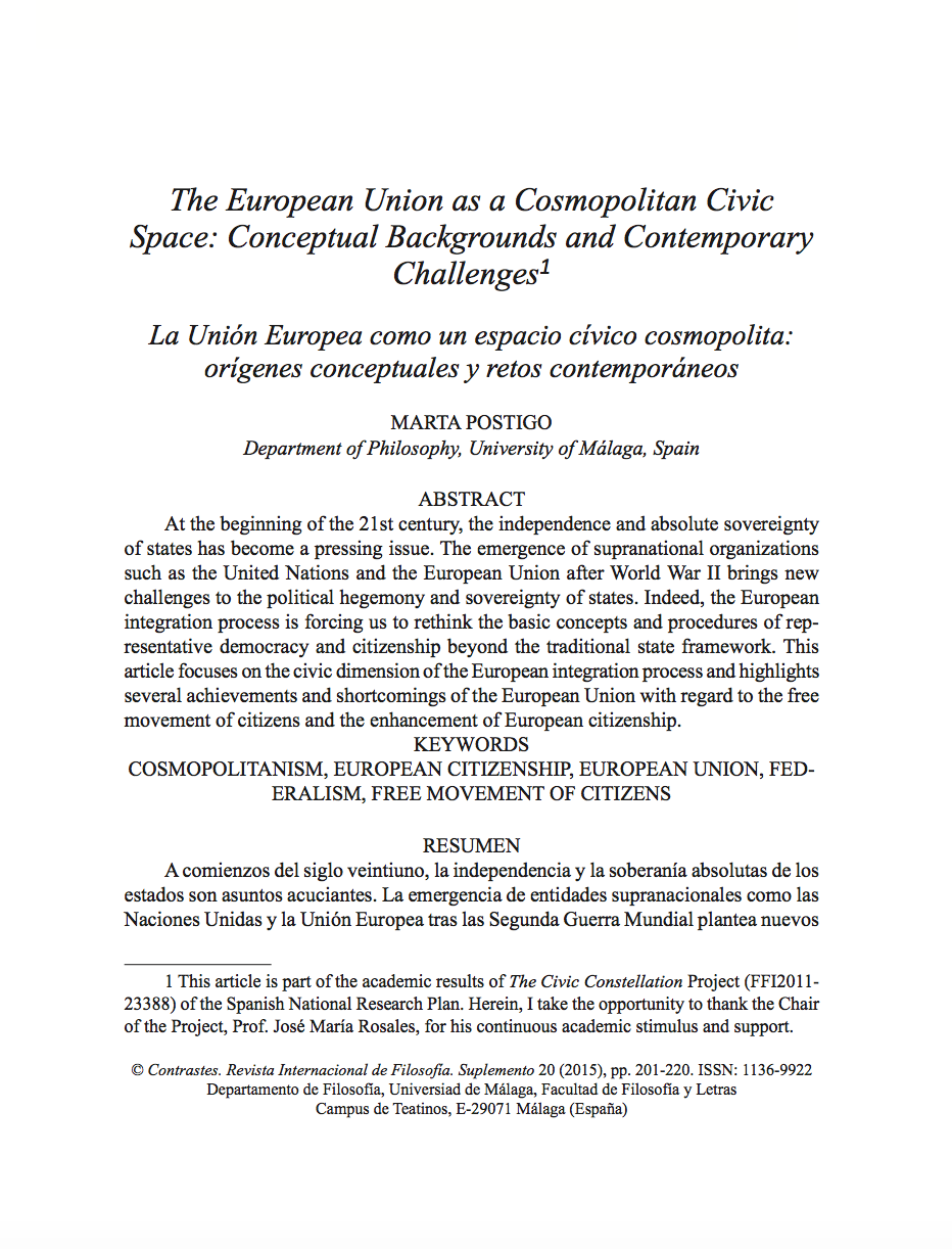 The European Union as a cosmopolitan civic space conceptual backgrounds and contemporary challenges