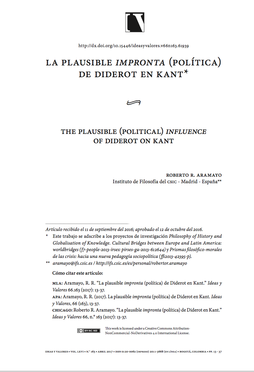 La plausible impronta (política) de Diderot en Kant