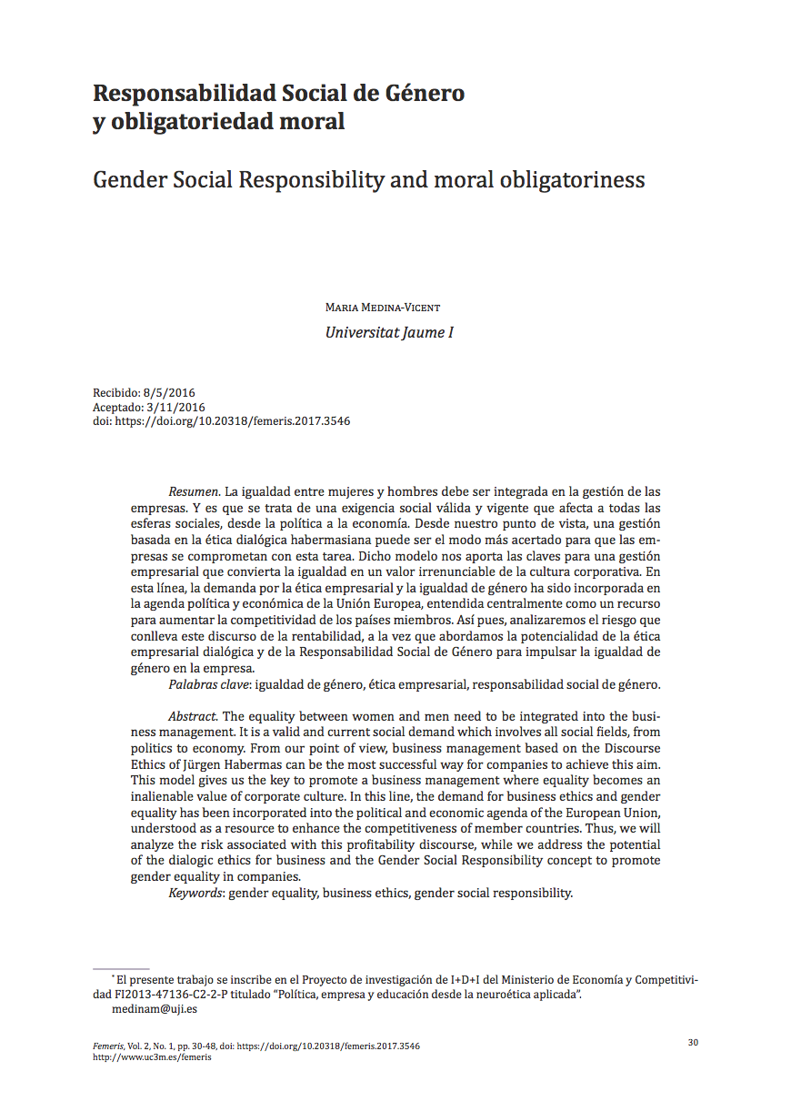 Responsabilidad Social de Género y obligatoriedad moral
