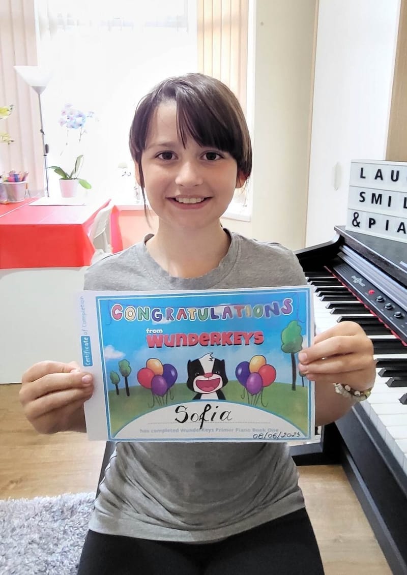 Congratulations to Sofia for finishing her Wunderkeys Primer book1