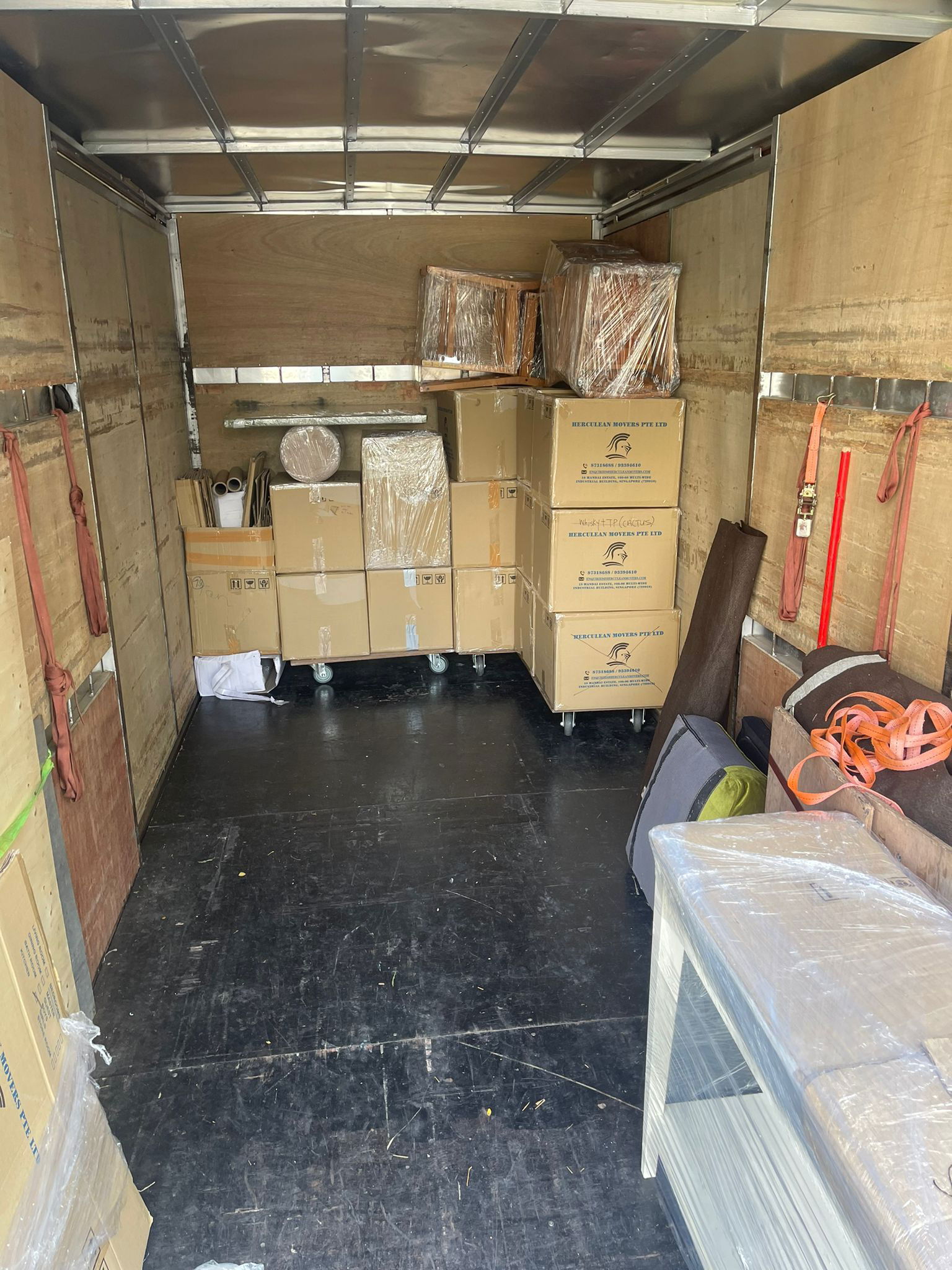 organized boxes in truck