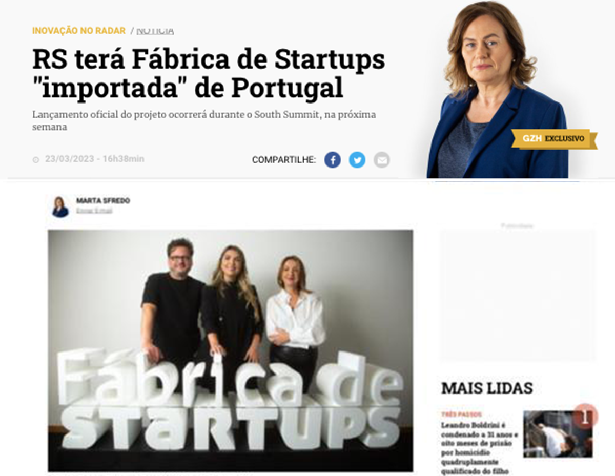 Destaque na mídia - RS terá Fábrica de Startups "importada" de Portugal