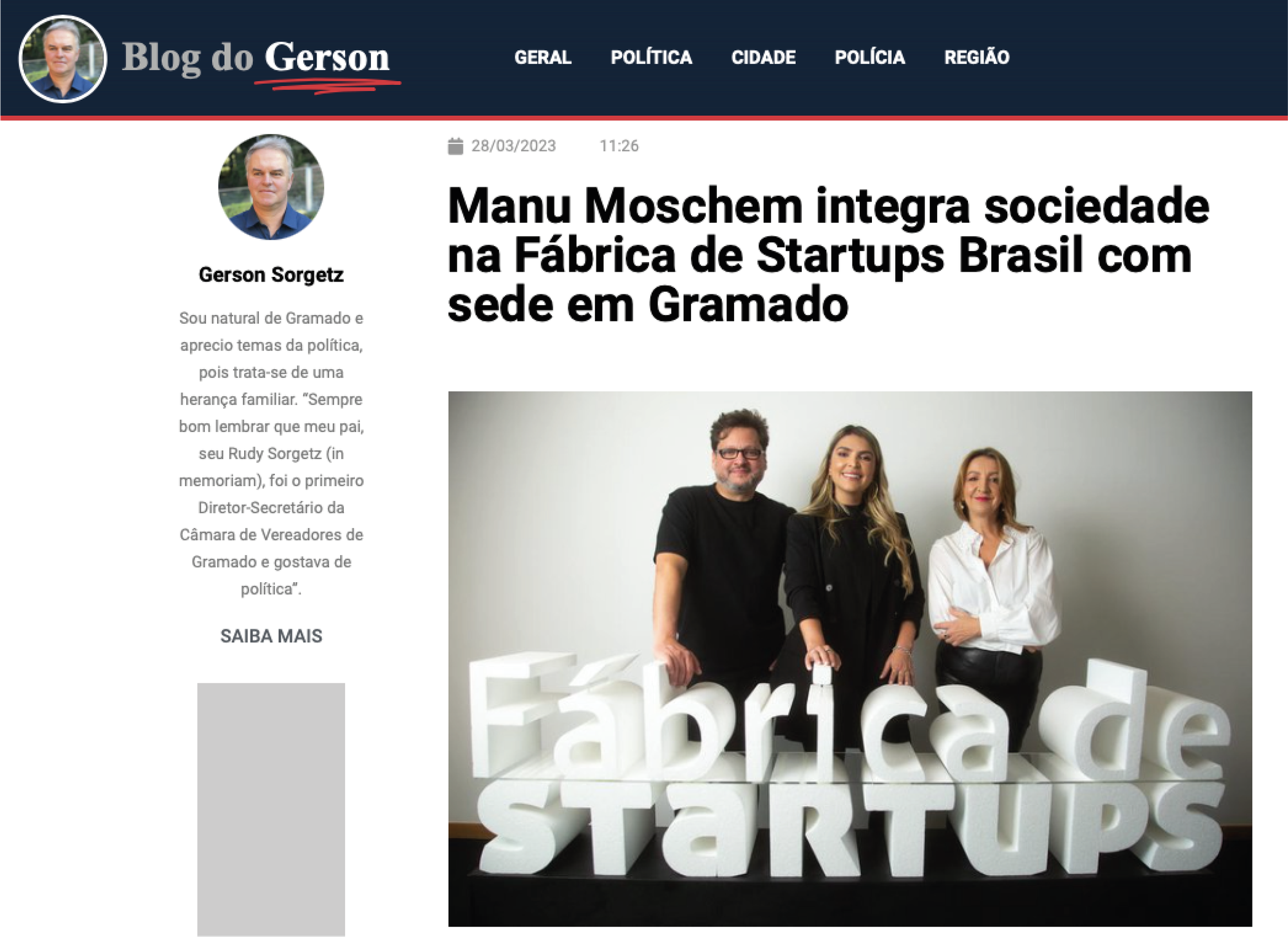 Manu Moschem integra sociedade na Fábrica de Startups Brasil com sede em Gramado