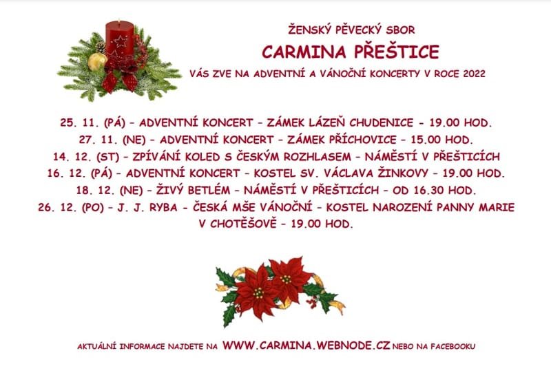 ŽPS Carmina Přeštice - adventní a vánoční koncerty 2022