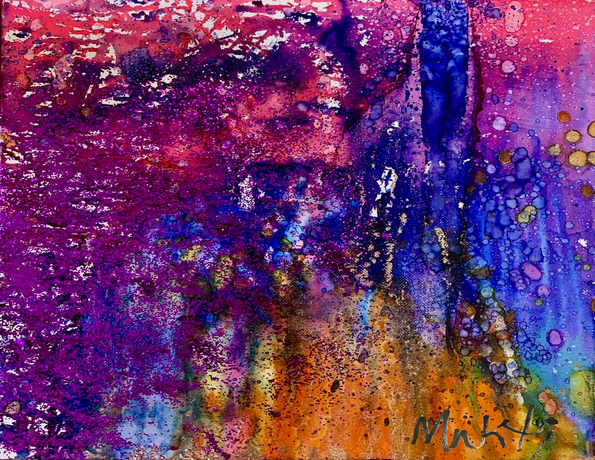 "The Colors of Icecream," 2020 Alcohol Ink, glitter