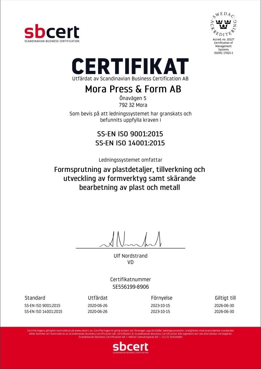 Certifikat ISO9001 och ISO14001