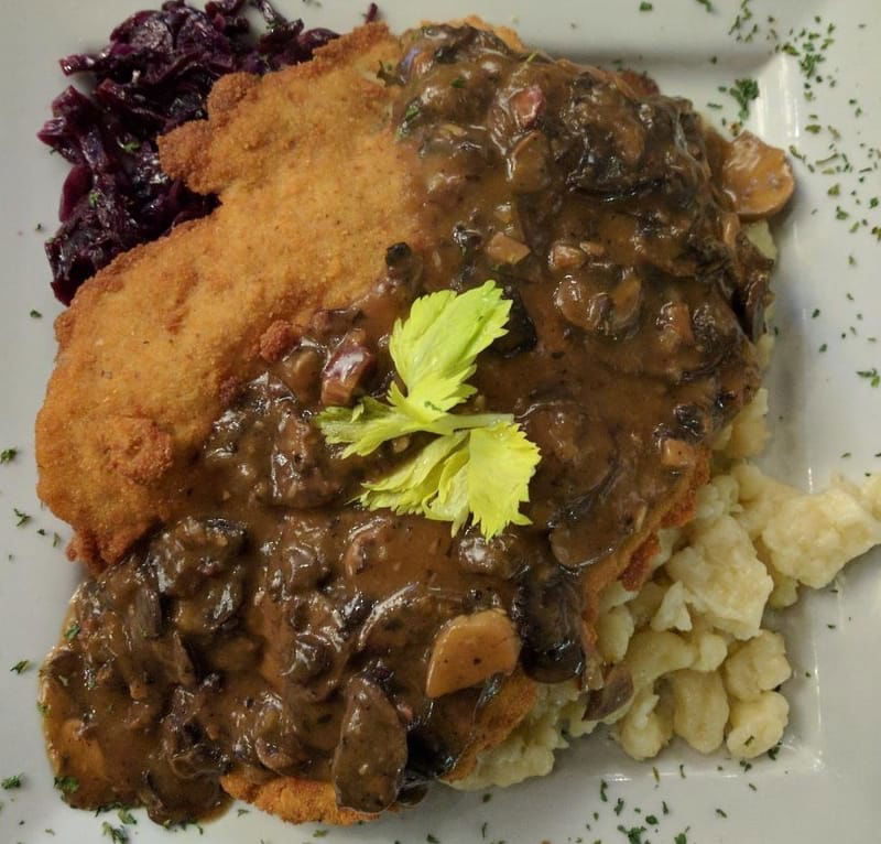 Jager schnitzel with dumplings