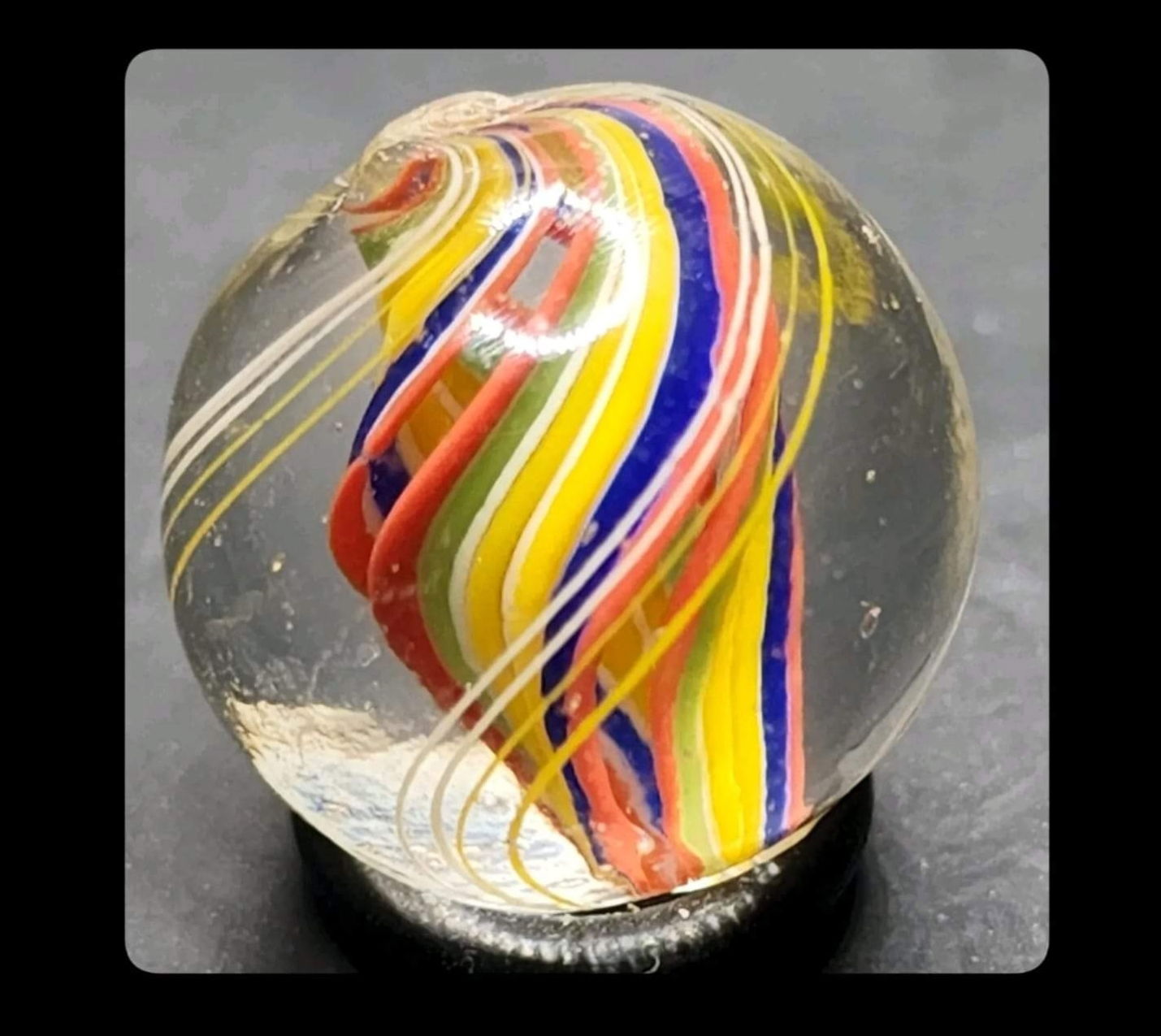 $25 19/32" Bright Divided Core Swirl, Earlier Well Finished Pontils MINT