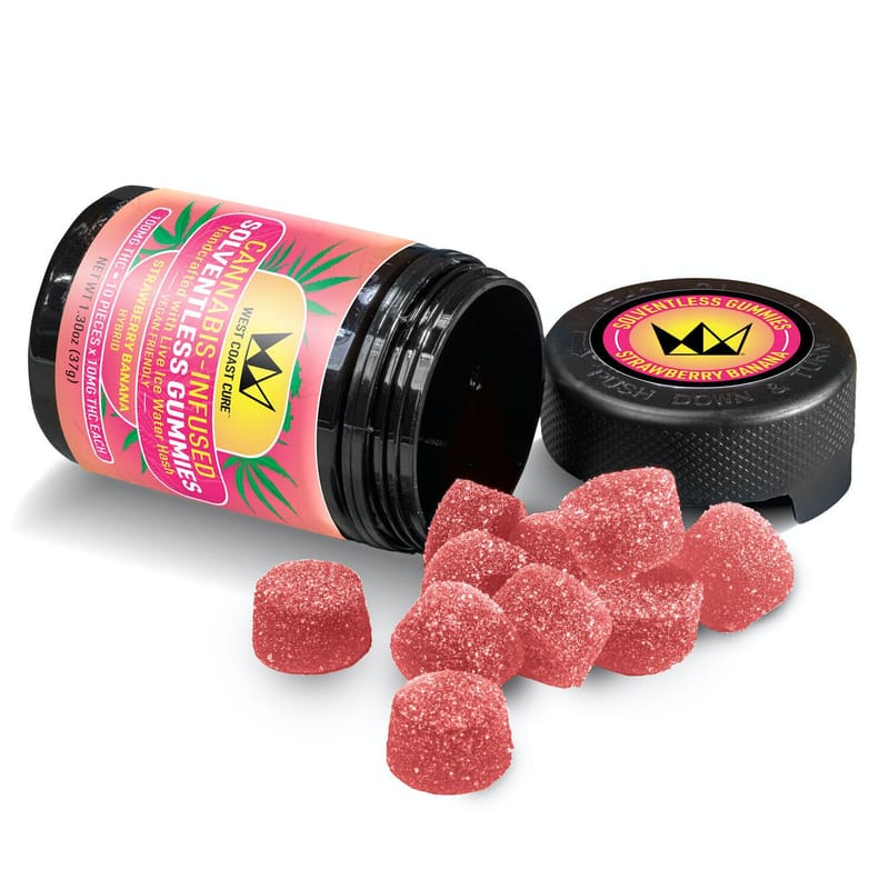 West Coast Cure Strawberry Banana 10mg Hash Gummies Queens of Clouds