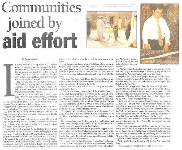 AZ Joined Communities by aid efforts in MA on Thursday, July 4th, 2002