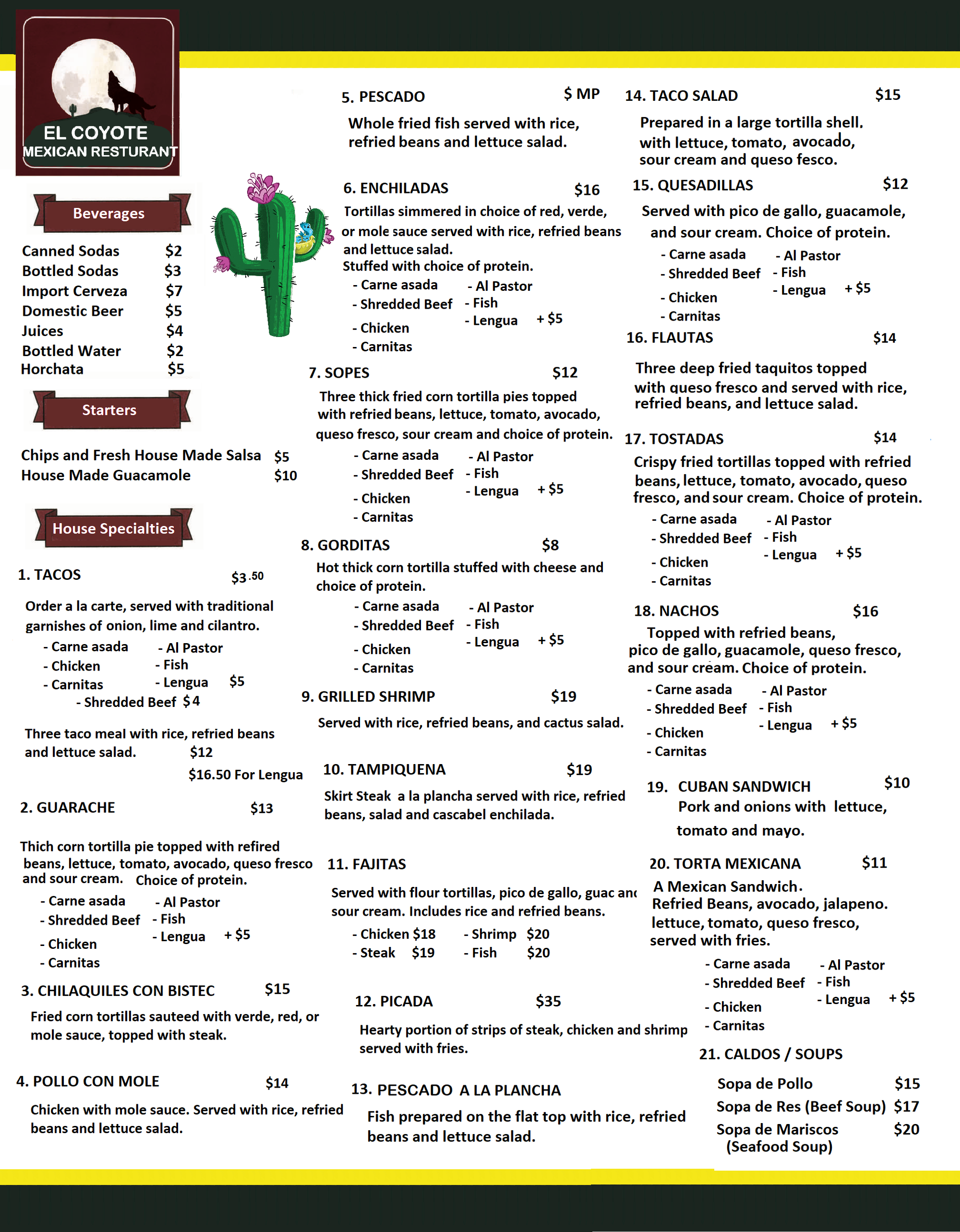 Menu - El Coyote Mexican Restaurant