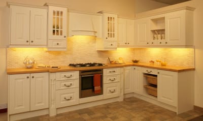 cream glazed kitchen cabinets image