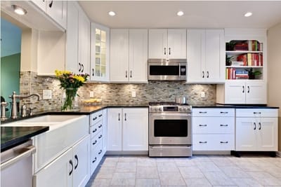 cream glazed kitchen cabinets image