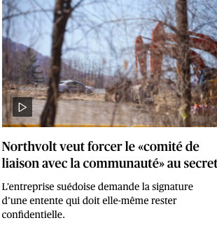 Le 26 avril 2024 - Northvolt veut forcer le «comité de liaison avec la communauté» au secret