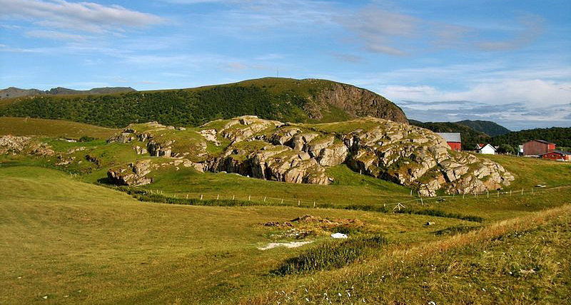 Gullberget med litt av gl. bygdeveg. Fjærvoll, Bø s.