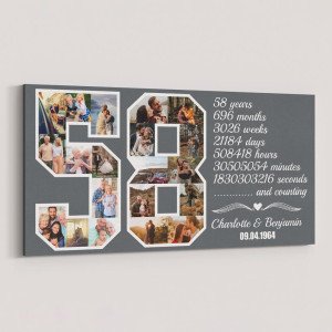 58th Anniversary Gift for Couples Number Photo Collage Canvas Print