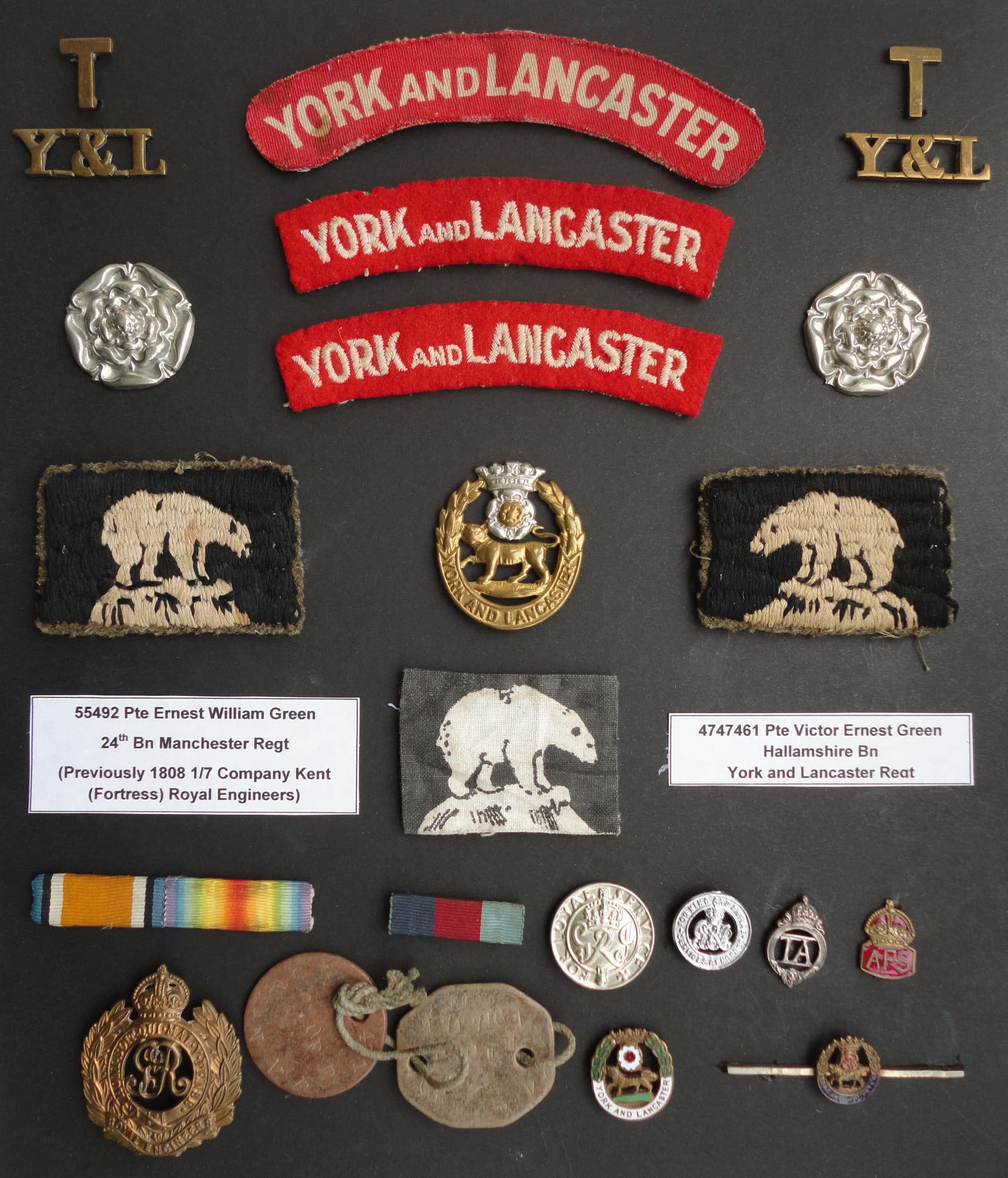 Badges Belonging to Pte Victor Ernest Green Hallamshire Battalion