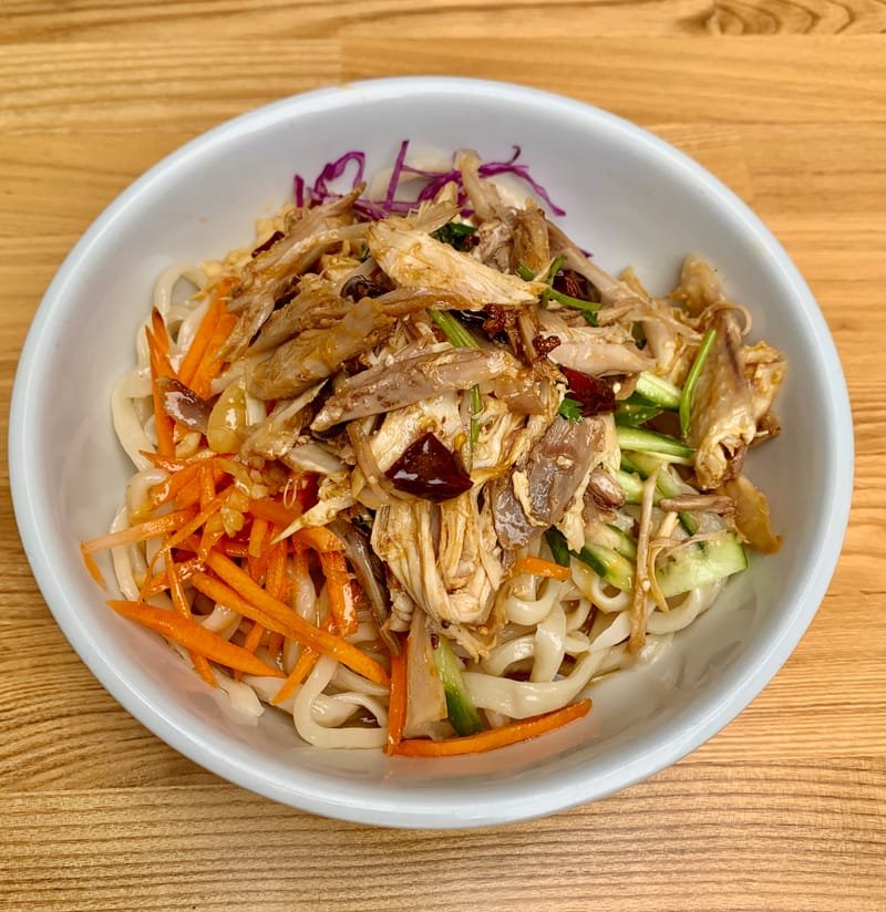 57. Cold Noodles with Chicken and Vegetables with Peanut Sauce