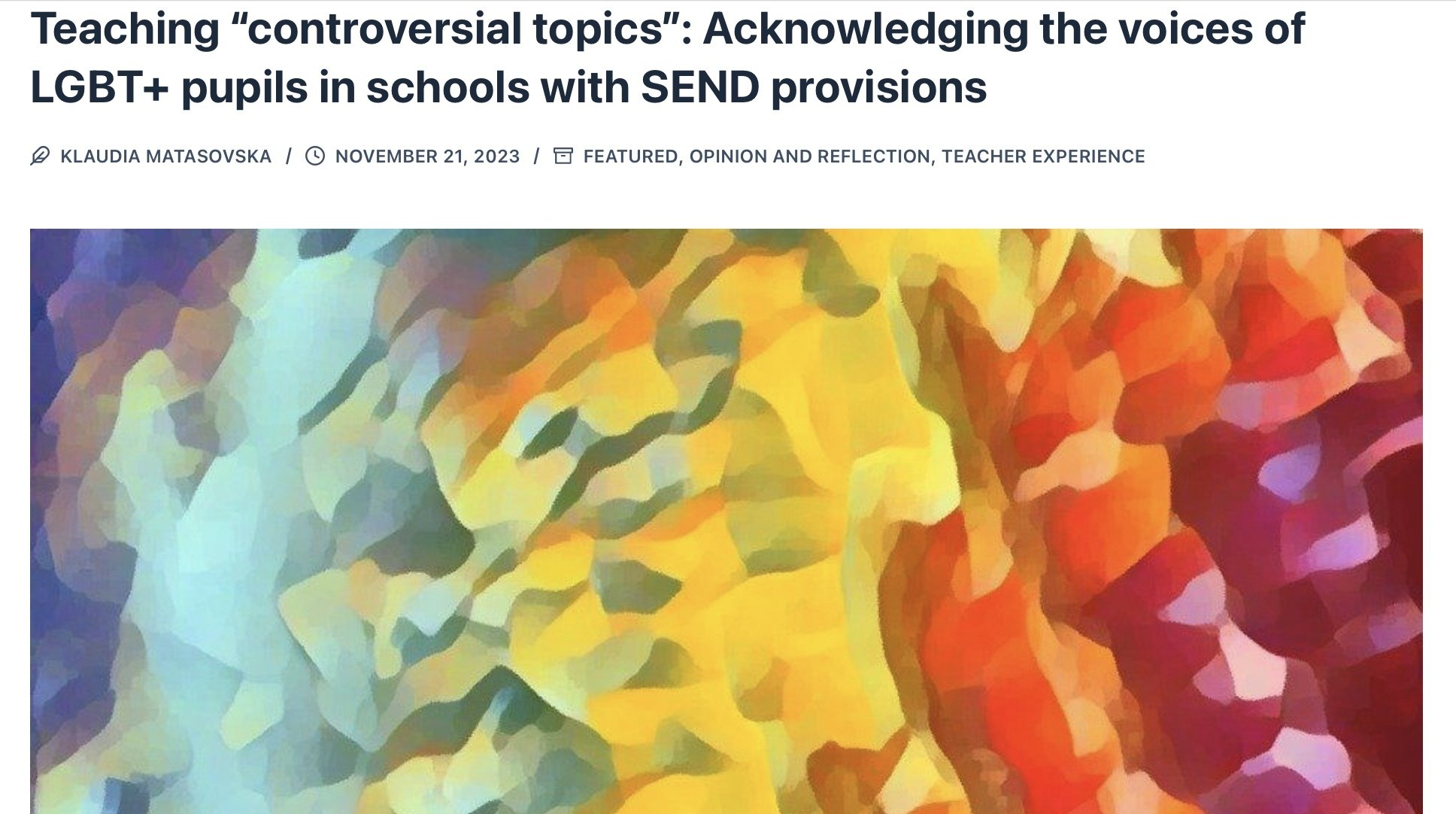 Teaching “controversial topics”: Acknowledging the voices of LGBT+ pupils in schools with SEND provisions