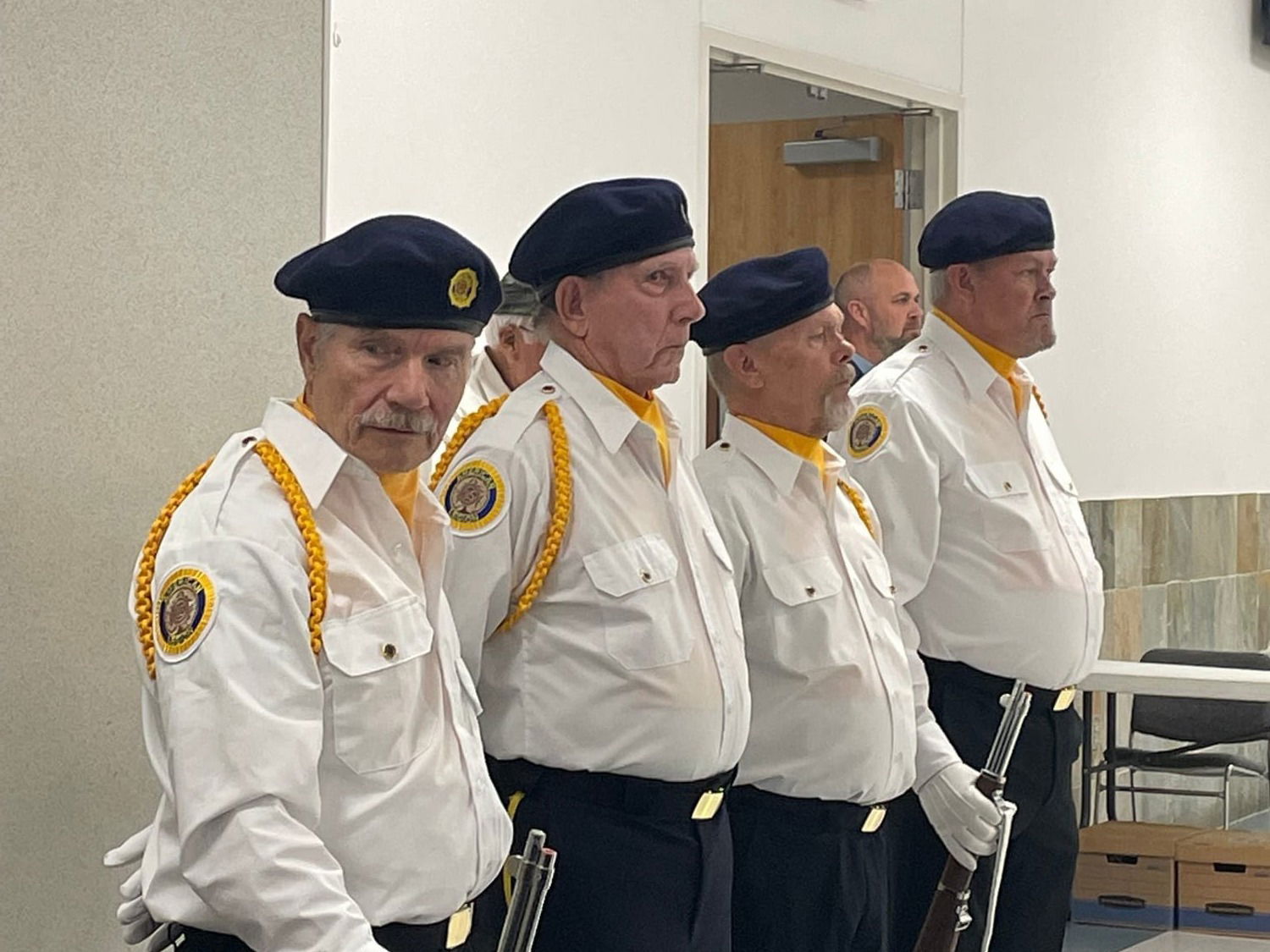 Post 95 Honor Guard Preparing to post colors at the HEARTS Museum