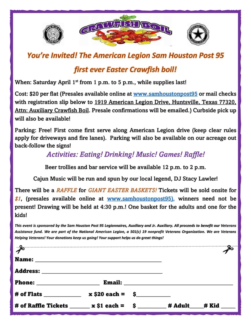 First Ever Easter Crawfish Boil and Raffle!