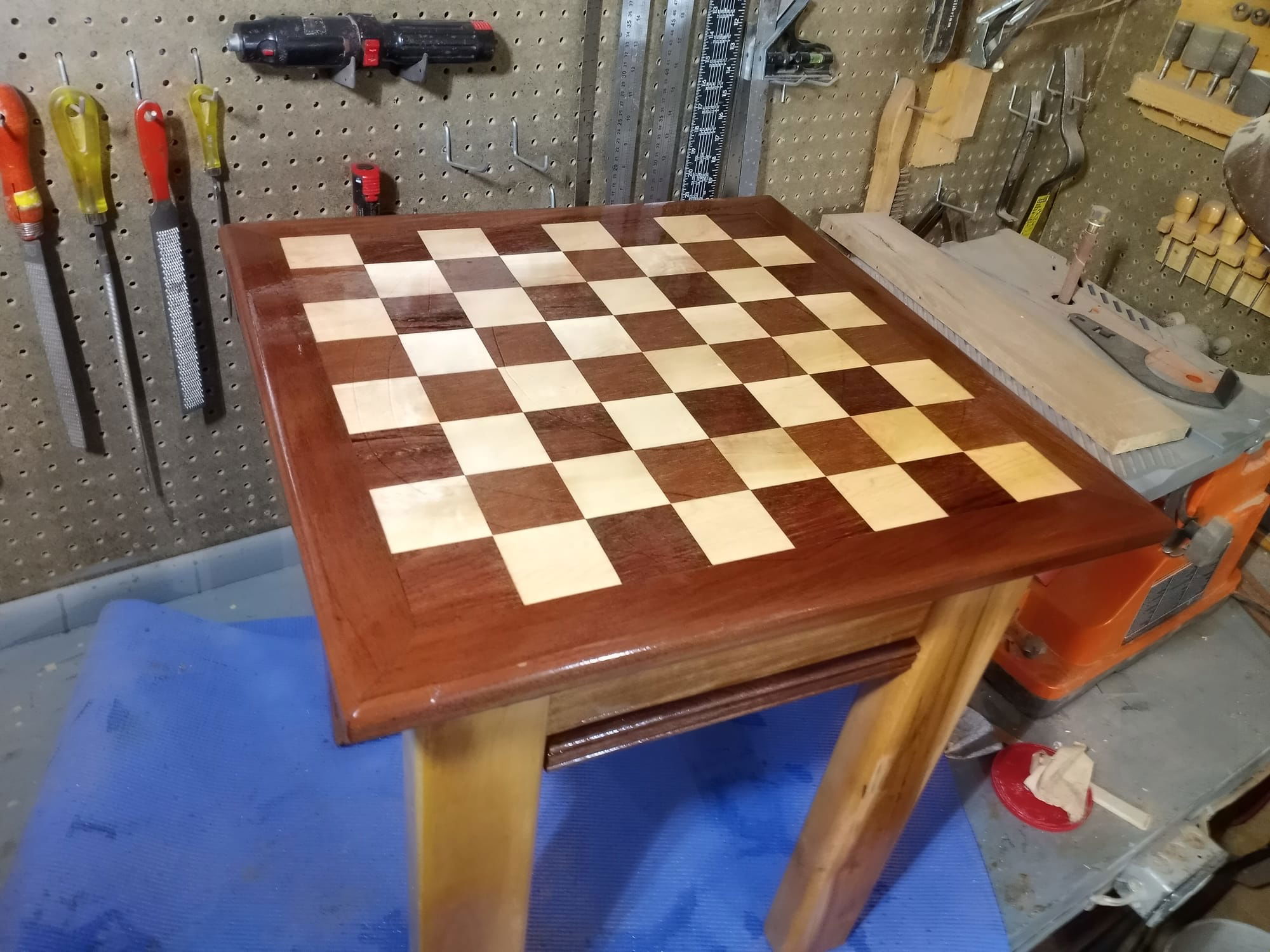 Chess table (walnut and maple) and draws