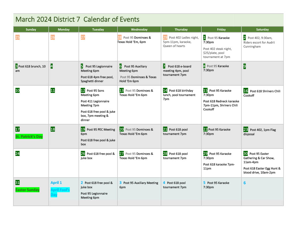 Calendar - American Legion District 7, Texas calendar-american-legion-district-7-texas