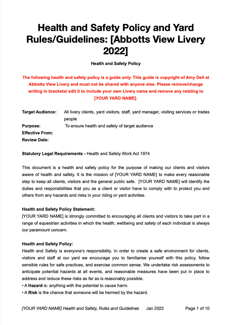 Track Livery Contract Template Barefoot and Back to Nature Consultancy