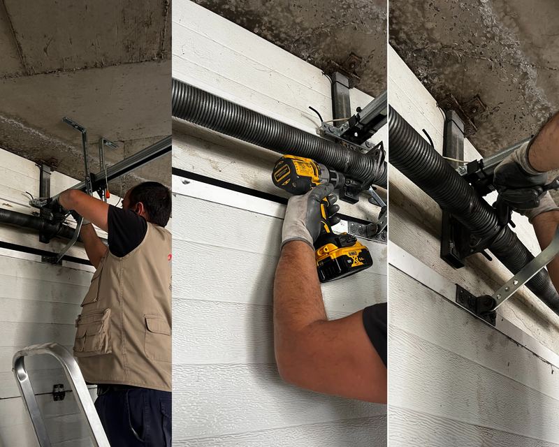 Reparação de uma porta de garagem e colocação de molas