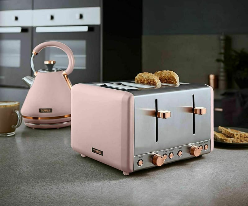 Tower Cavaletto 4 Slice Stainless Steel Pink Toaster