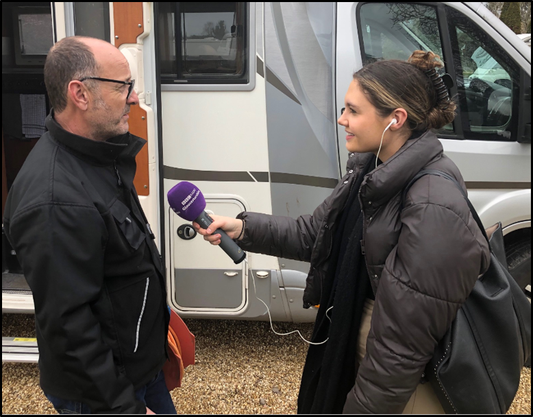 Dave (Mr Shrewdy) being interviewed by BBC Radio Gloucester before the 2023 Cheltenham Festival