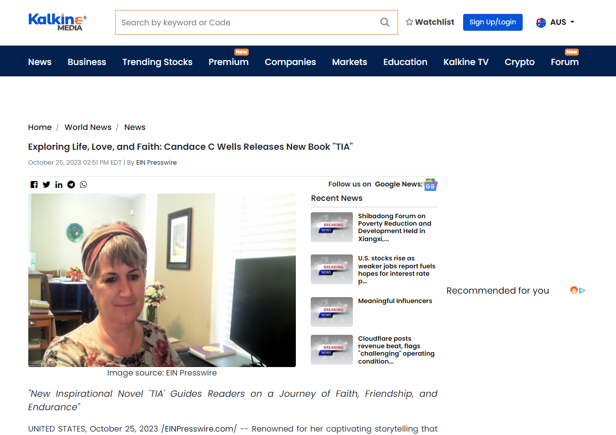 Candace C Wells seen on Kalkine Media Australia