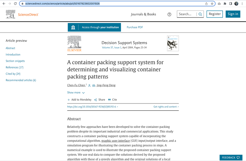 Paper: A Container Packing Support System for Determining and Visualizing Container Packing Patterns