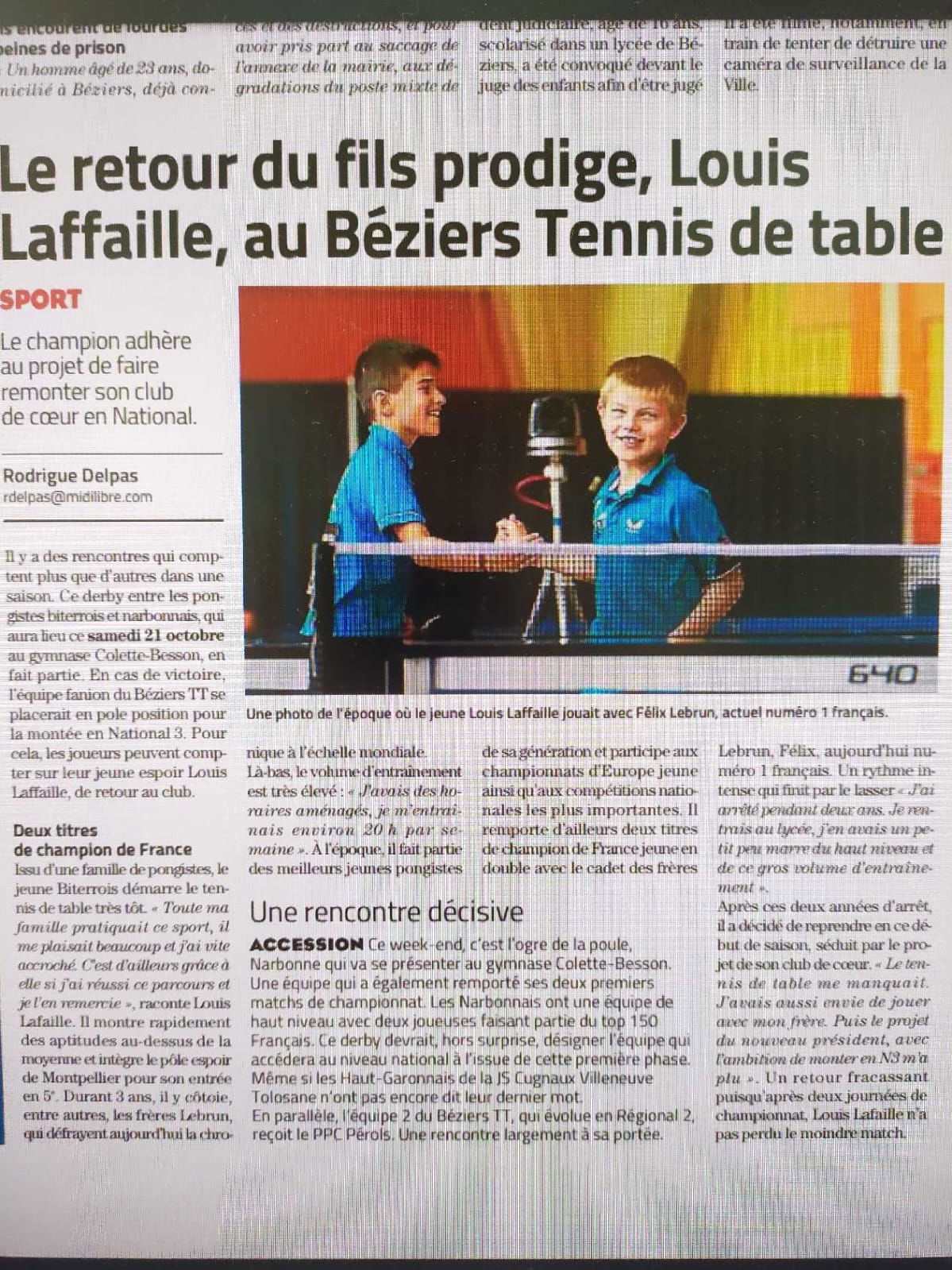 Article du journal Midi Libre