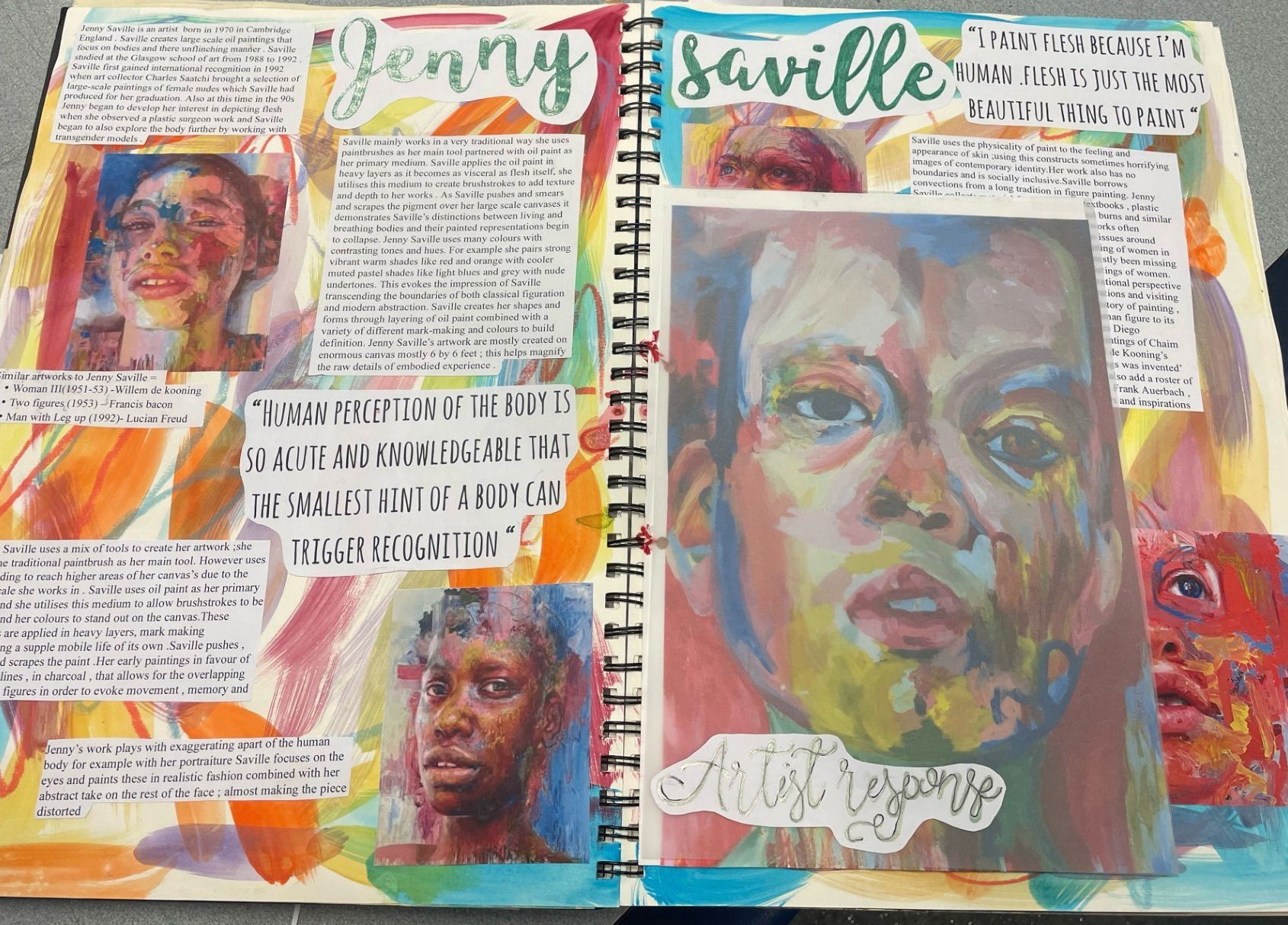 Jenny Saville Artist research sample page. - LILY ROSE VALE Art