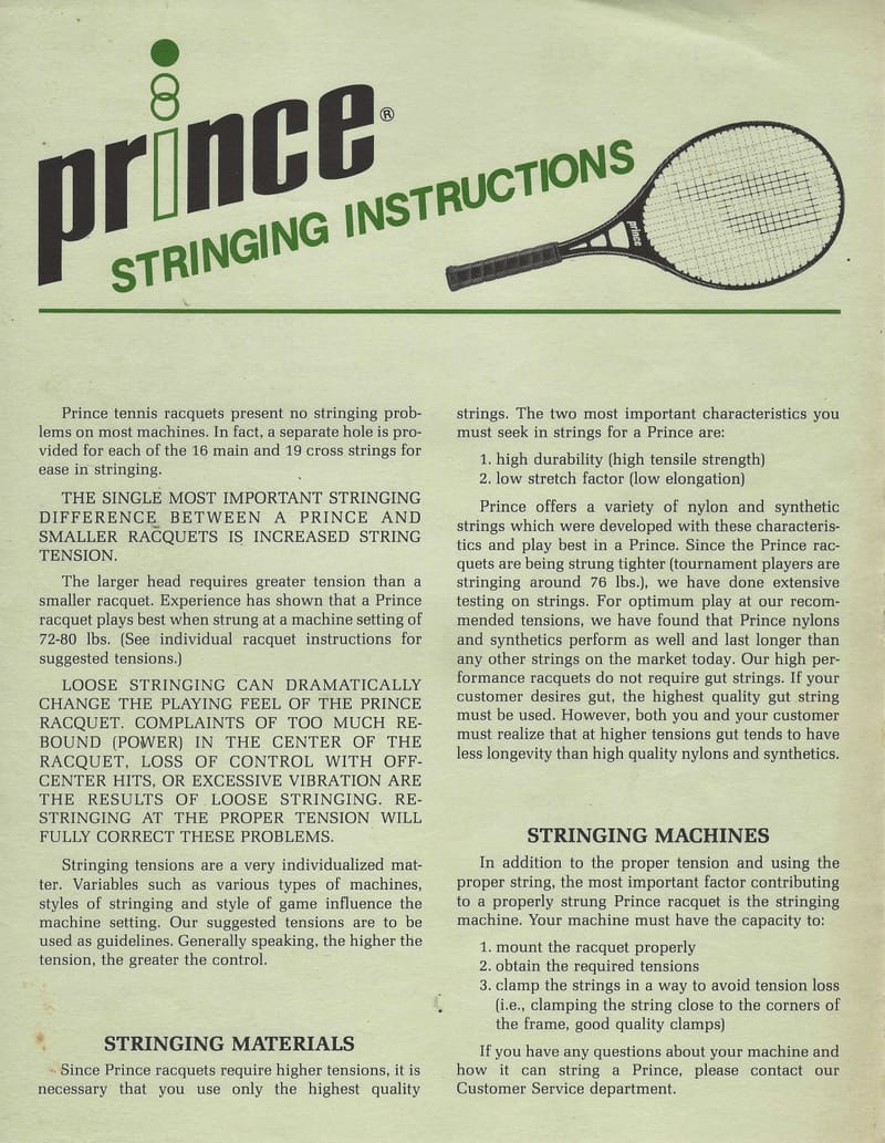 Tennis Prince Racquet Stringing Instructions 4 Pages Gun