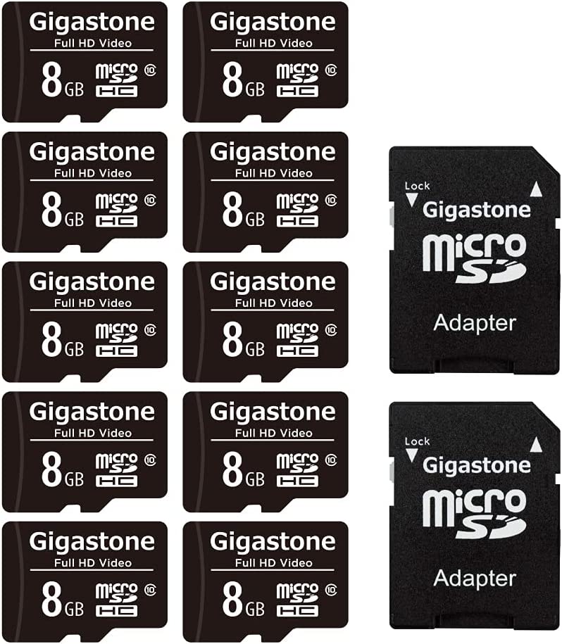 Gigastone 8GB 10-Pack Micro SD Card, Full HD Video, Surveillance Security Cam Action Camera Drone, 85MB/s Micro SDHC Class 10