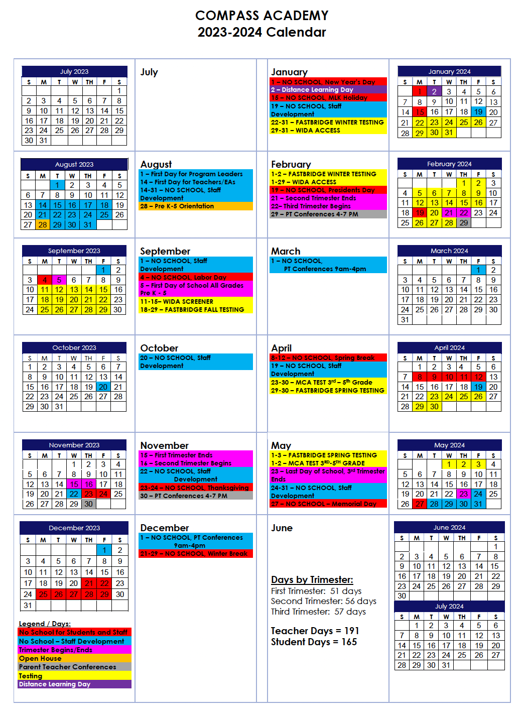 Calendars Compass Academy