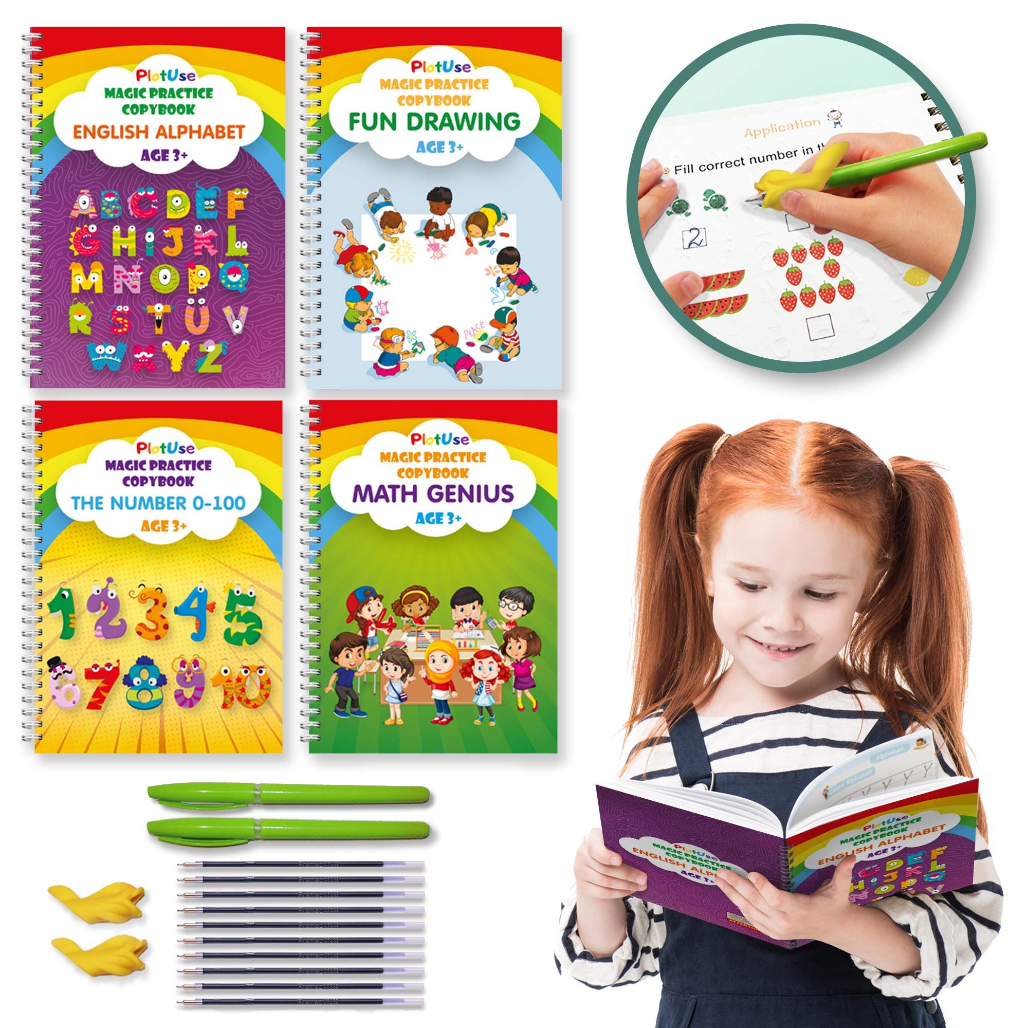 Handwriting Practice for Kids, Reusable Magic Ink Copybooks Grooved  Handwriting Book Practice Workbooks Grooves Template Design & Handwriting  Aid