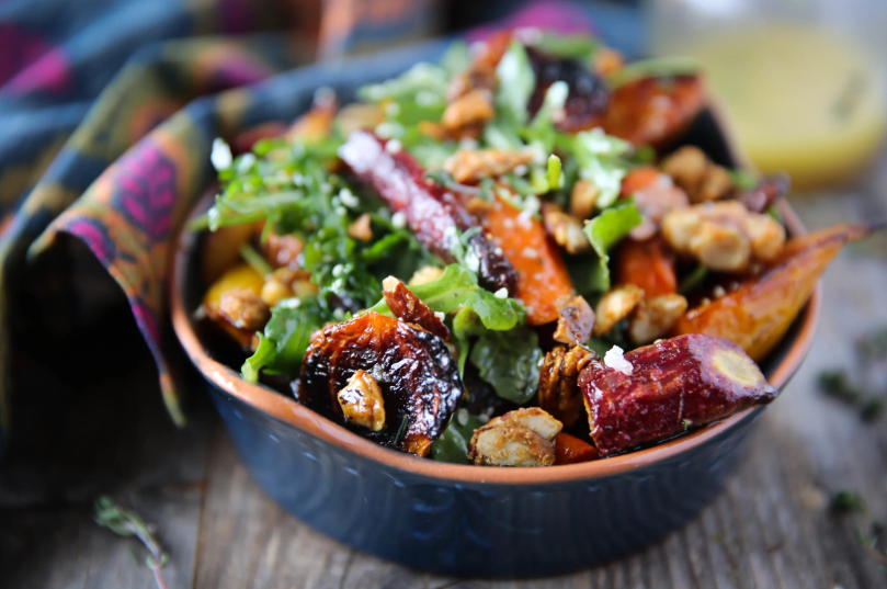 Roasted Beet and Carrot Salad with Honey Thyme Vinaigrette