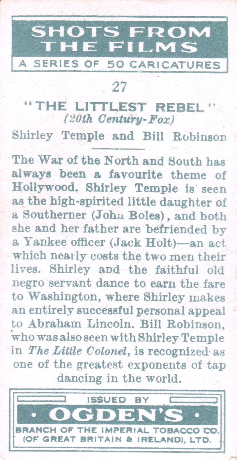 " THE LITTLEST REBEL " SHIRLEY TEMPLE - BILL ROBINSON