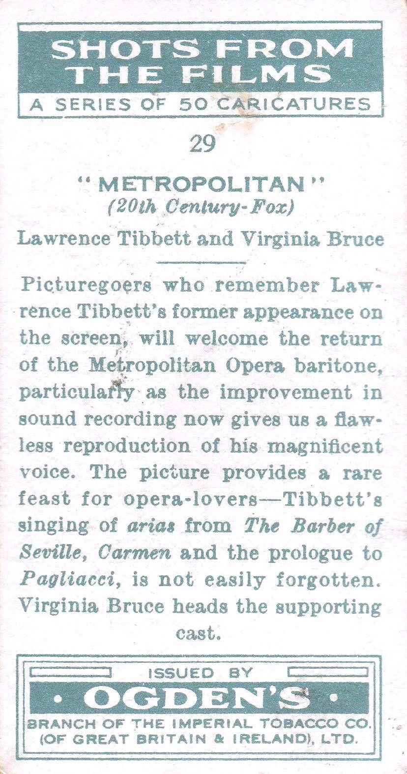 " METROPOLITAN " LAWRENCE TIBBETT - VIRGINIA BRUCE