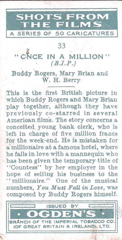 " ONCE IN A MILLION " BUDDY ROGERS - MARY BRIAN - W. H. BERRY