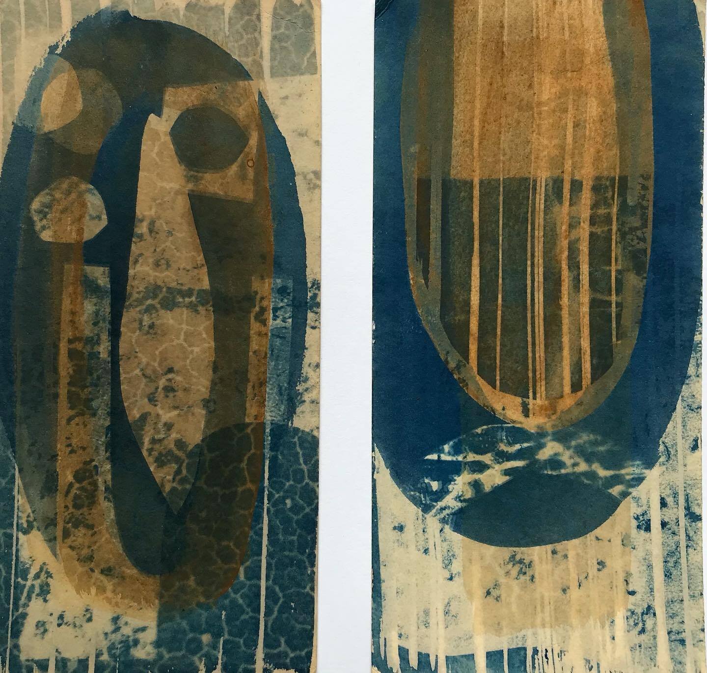 Cyanotype with natural paint pigment from ochres found along the Cowal Coastline.